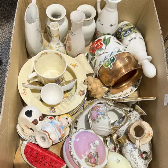 Box of Assorted Fancy China and Ornaments