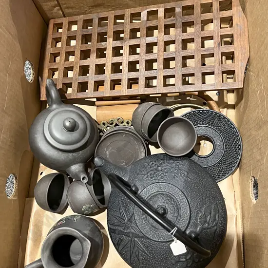 Chinese Enamel Teapot Together With Chinese Pottery Tea Set