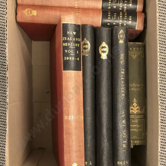 Box of NZ Mercury (Three Vols) and Four Other Books (Ex Libris)
