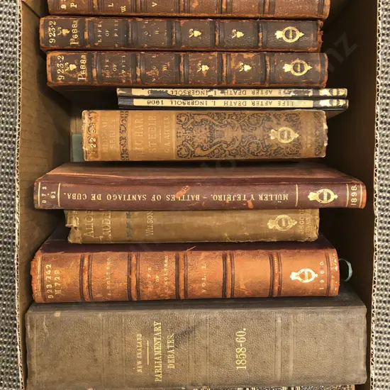 Box of Antique Leather Bound and Other Volumes (Ex Libris)