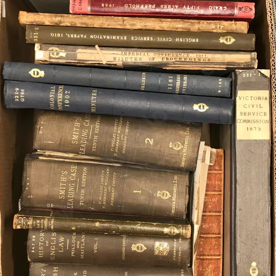 Box of Assorted Books Incl. Legal and Civil Service Etc.(ex libris)