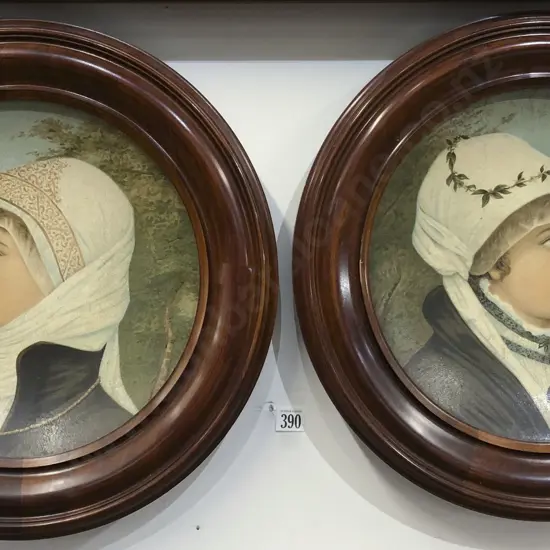 Pair of Circular Concave Portrait Prints by Bessie Gilson