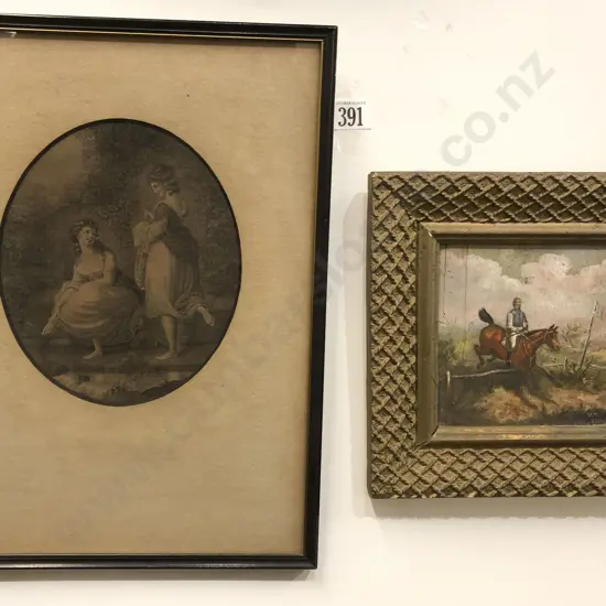 W. N. (1886) - Steeplechase Scene Together With Stipple Engraving of Young Women (2)