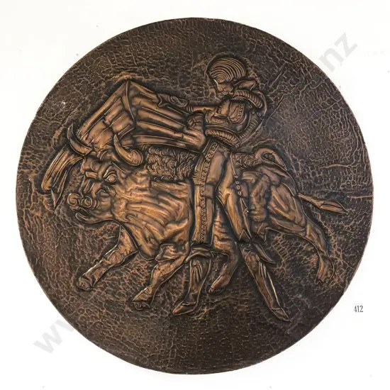 Circular Copper Wall Hanging of Matador and Bull