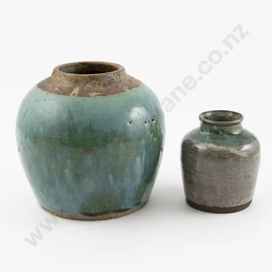 Two Chinese Antique Stoneware Ginger Jars 15.5cm