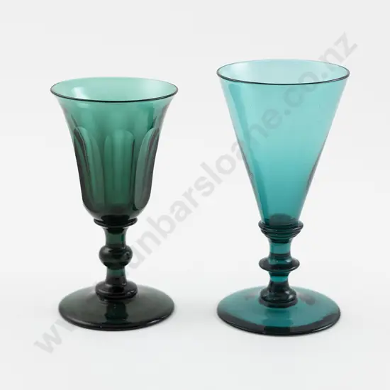 Two Victorian Bristol Green Wine Glasses