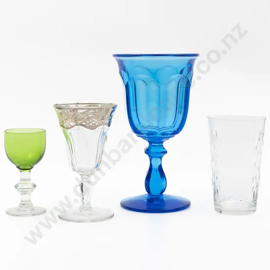 Vintage Pressed Blue Glass Water Goblet