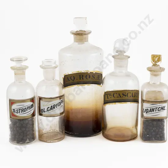 Collection of Five Antique Chemists Bottles