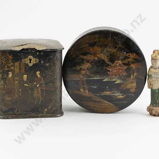 Antique Chinese Lacquered Trinket Box and Tea Caddy