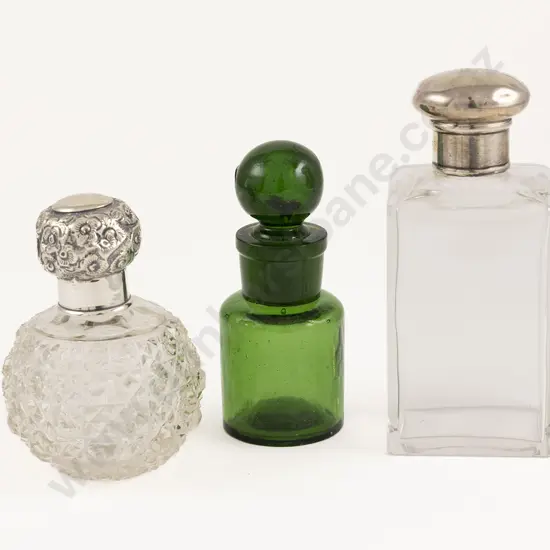 Two S/S Topped Scent Bottles & Bristol Green Smelling Salts Bottle