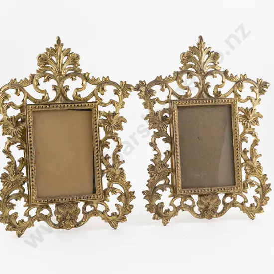 Pair Gilt Brass Rococo Style Table Photo Frames