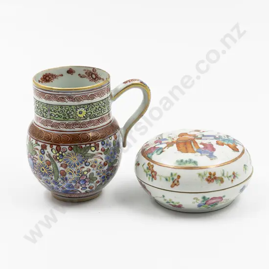 C19th Mandarin Ware Circular Porcelain Box & Cover