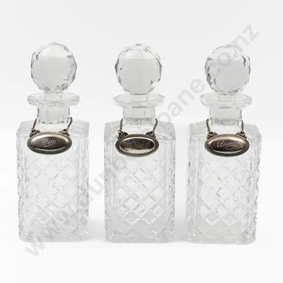 Set Of 3 Square Cut Crystal Decanters