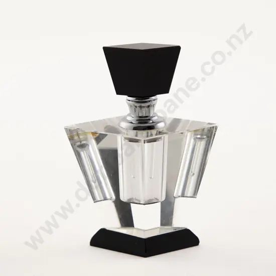 Art Deco Clear and Black Crystal Scent Bottle