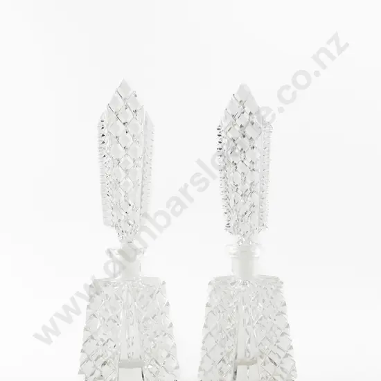 Pair Art Deco Czech Clear Glass Scent Bottles