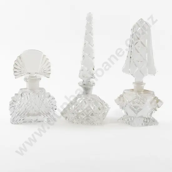 Three Czech Clear Glass Scent Bottles