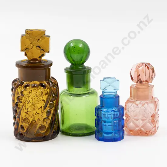 Four Victorian Various Coloured Glass Salts Bottles