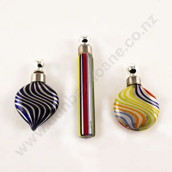 Three Early C20th Venetian Aventurine Glass Pocket Scent Flasks