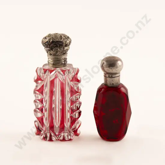 Victorian Cranberry Flash Cut Glass Salts Bottle
