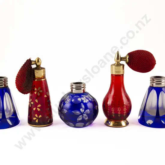 Two Mikado Mid C20th Small Ruby Glass Atomisers