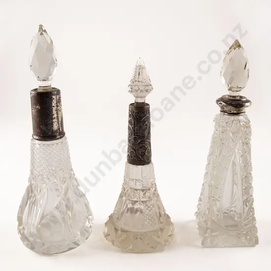 Three Victorian Clear Glass 'Eiffel Tower' Scent Bottles
