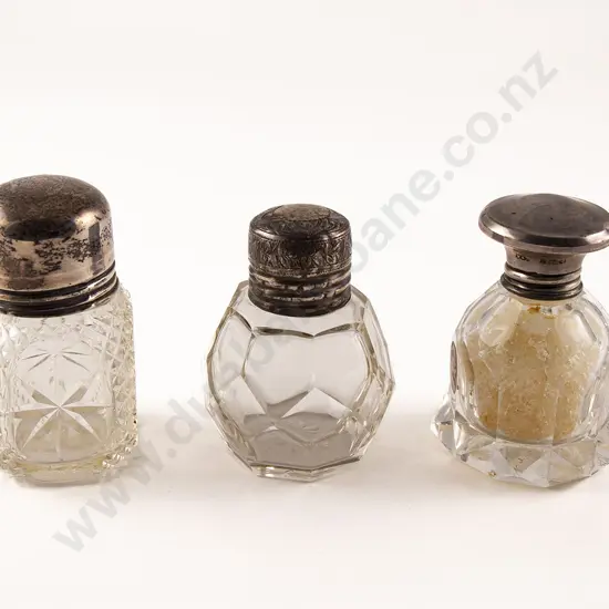 Three Victorian Clear Glass Salts Bottles