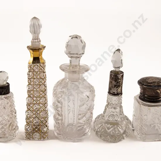 Five Victorian Clear Glass Vanity Bottles