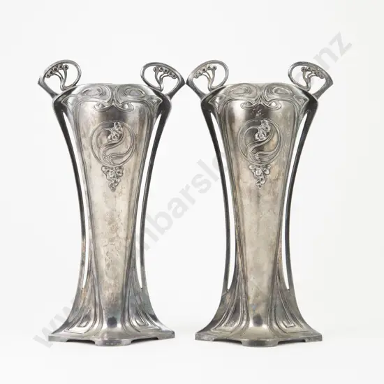 Pair WMF Art Nouveau S/Plate Vases