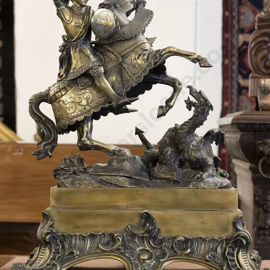A Large Cast Bronze George & The Dragon Figure Group