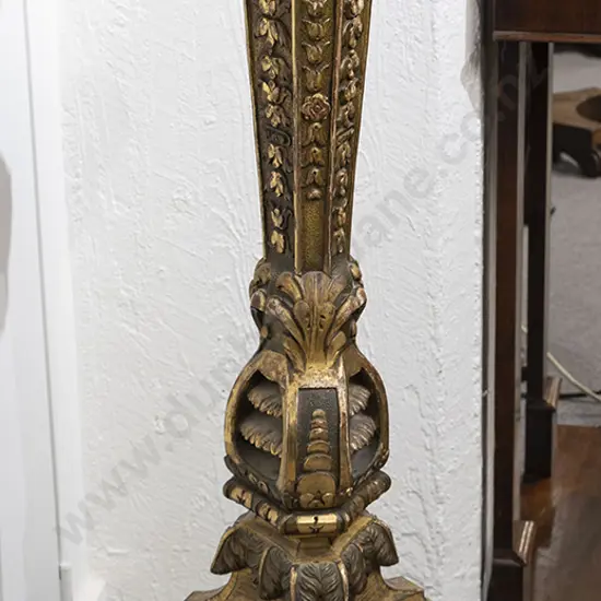 C19th Ornately Carved Italian Parcel Gilt Torchere
