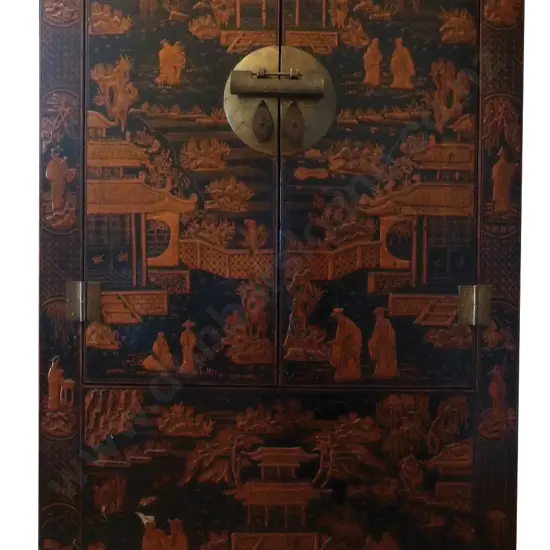 Large and Impressive Chinese Black Lacquer Cabinet