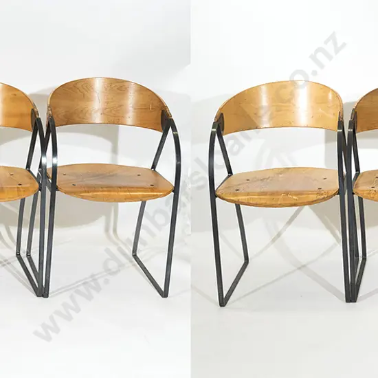 Set of Eight Plywood and Metal Chairs Designed for the Wellington Central Library in 1991