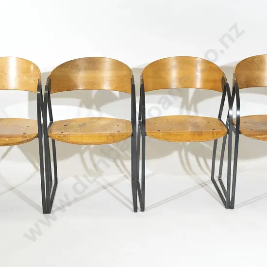 Set of Four Plywood and Metal Chairs Designed for the Wellington Central Library in 1991