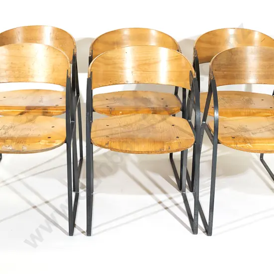 Set of Six Plywood and Metal Chairs Designed for the Wellington Central Library in 1991