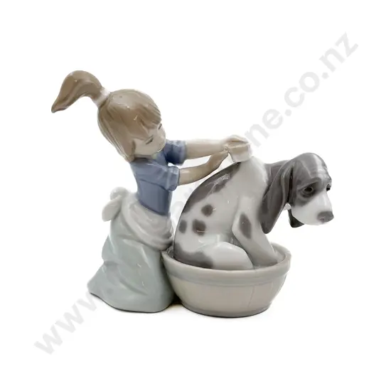 Lladro Group Figure of Girl Washing Dog