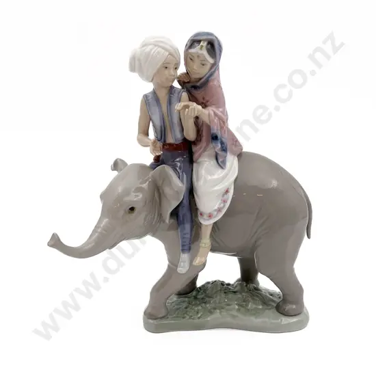Lladro Figure Group of Two Children on Elephant