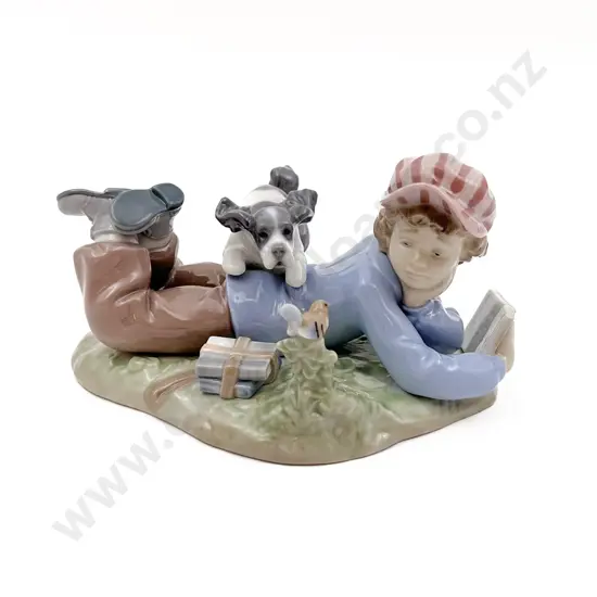 Lladro Figure Group of Schoolboy and Dog