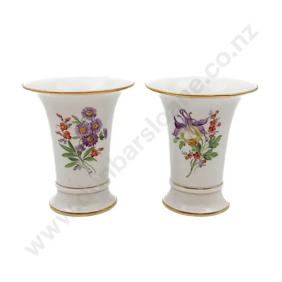 Pair of Meissen Floral Decorated Trumpet Vases
