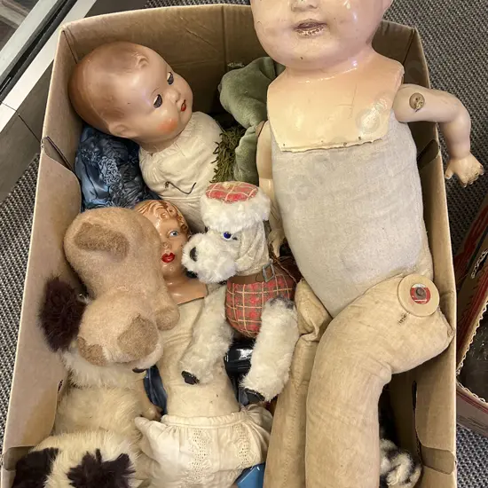 Box of Assorted Dolls and Toys
