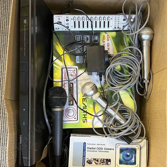 Box of Assorted Electronics Including Camera