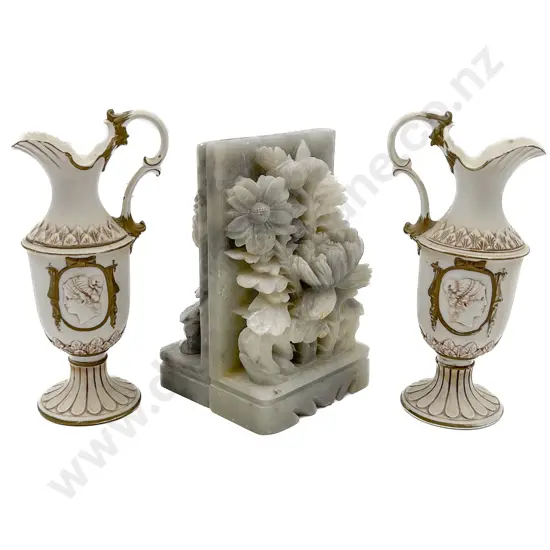 Pair of Hardstone Bookends Together with Pair of China Ewers