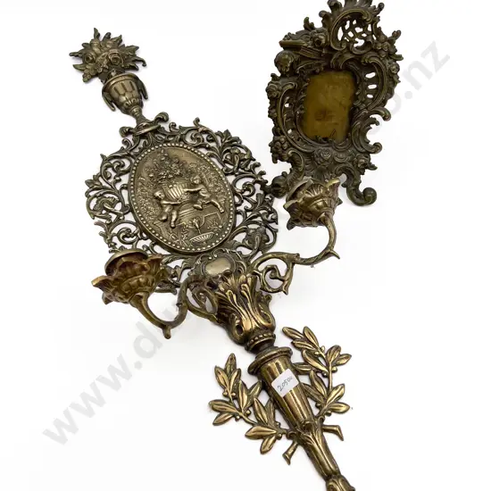 Ornate Brass Wall Sconce Together with Brass Picture Frame