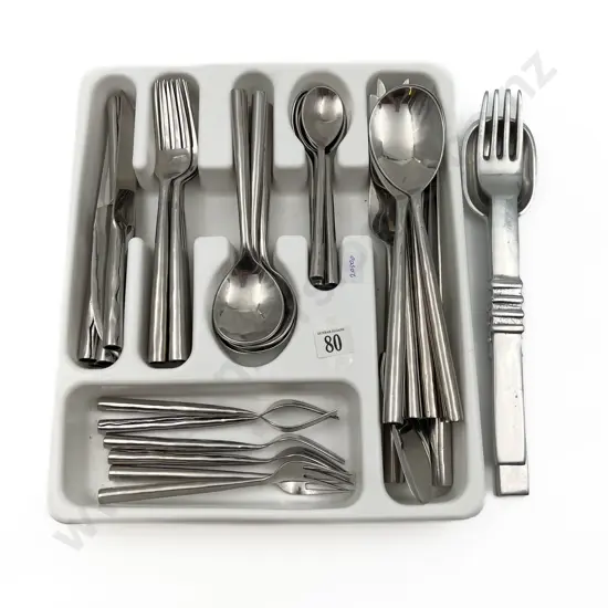 Quantity of Rolled Steel Hand Made Cutlery Together with Salad Servers