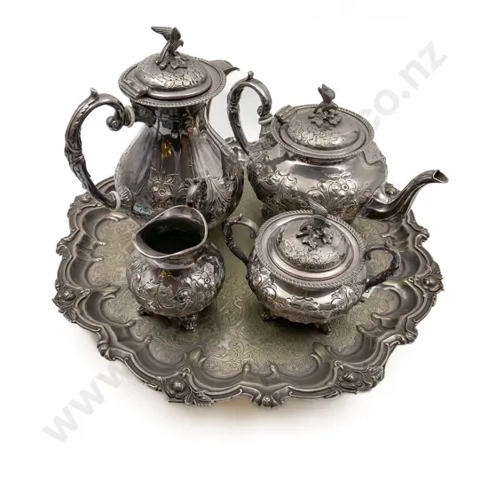 Four Piece S/P Tea Set on Plated Salver