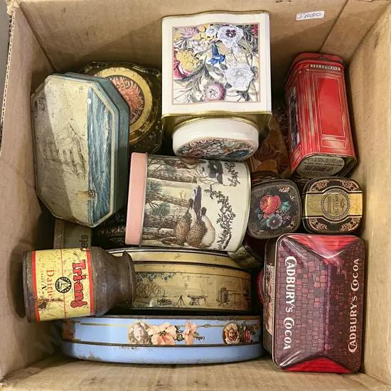 Box of Assorted Vintage Tins