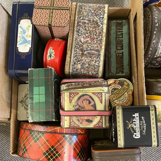 Box of Assorted Vintage Tins