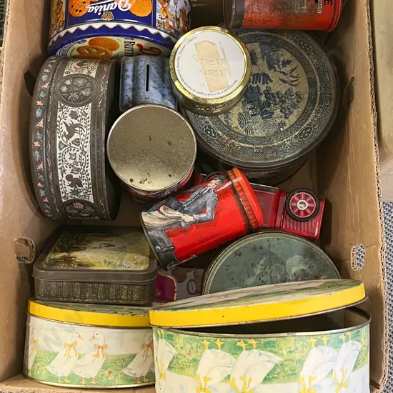 Box of Assorted Vintage Tins