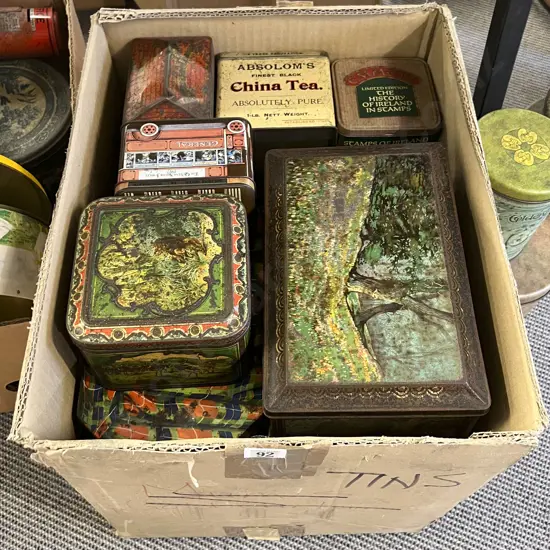 Box of Assorted Vintage Tins