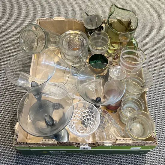 Box of Assorted Crystal and Glassware Including Lemonade Jug