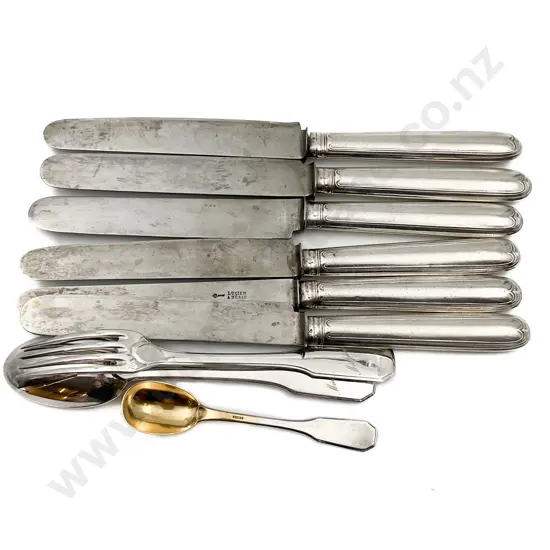 Six Silver Handled and Steel Bladed Knives and Small Quantity of Assorted Cutlery
